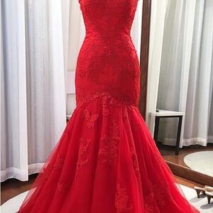 Stunning Scarlet Lace Prom Dress